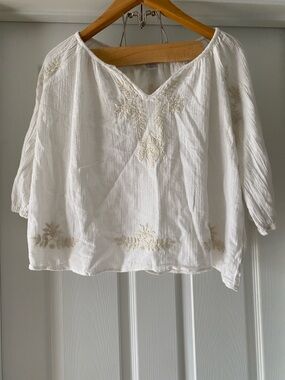 House of Harlow 1960 White Gauze Embroidered Peasant Blouse Size Large